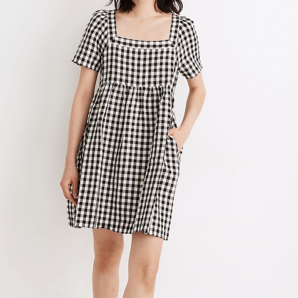 Madewell Linen-Blend Allie Mini Dress in Gingham Check | Medium